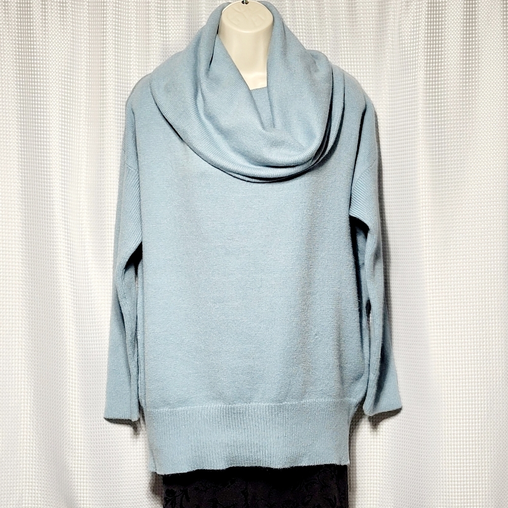 Lifestyle Warm & Cozy Ice Blue Cotton Oversized Cowl Neck Sweater Women's (L)